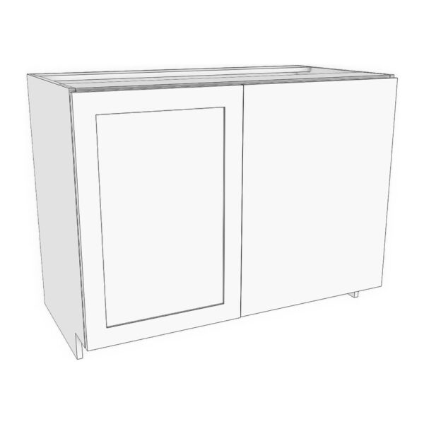 Base corner blind right cabinet. 36" to 45" wide 23 5/8" deep, 34 3/4" high. Door on left with 24" blind panel on left. Designed to install 3" away from wall corner. Modifying cabinet width modifies door width. Panel size will stay the same. 1 adjustable shelf.