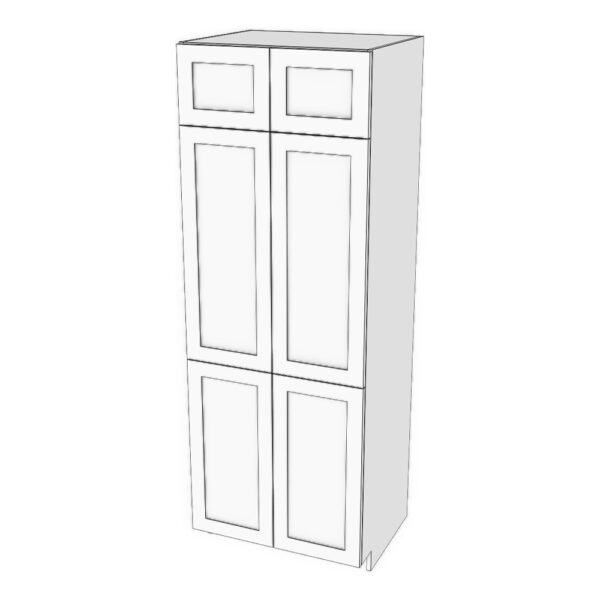 Tall cabinet with six doors: 21 1/2" to 36" wide, 84" high, 23 5/8" deep. Designed to install beside fridge: Top door height matches door height above fridge. Fixed shelves where doors meet. 5 adjustable shelves.