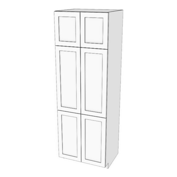 Tall cabinet with six doors: 22" to 36" wide, 90" high, 23 5/8" deep. Designed to install beside fridge: Top door height matches door height above fridge. Fixed shelves where doors meet. 5 adjustable shelves.
