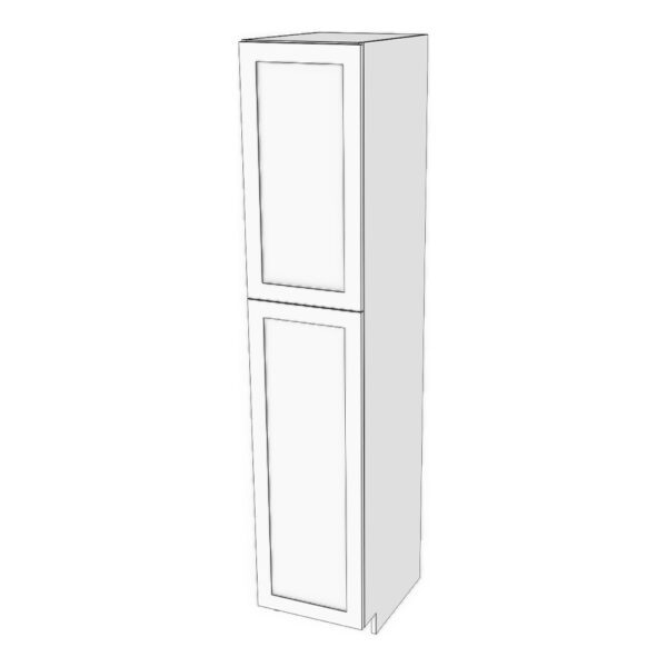 Tall cabinet with two doors: 6" to 24" wide, 90" high, 23 5/8" deep. Designed to install beside fridge: Top door height matches door height above fridge. Fixed shelf where doors meet. 6 adjustable shelves.